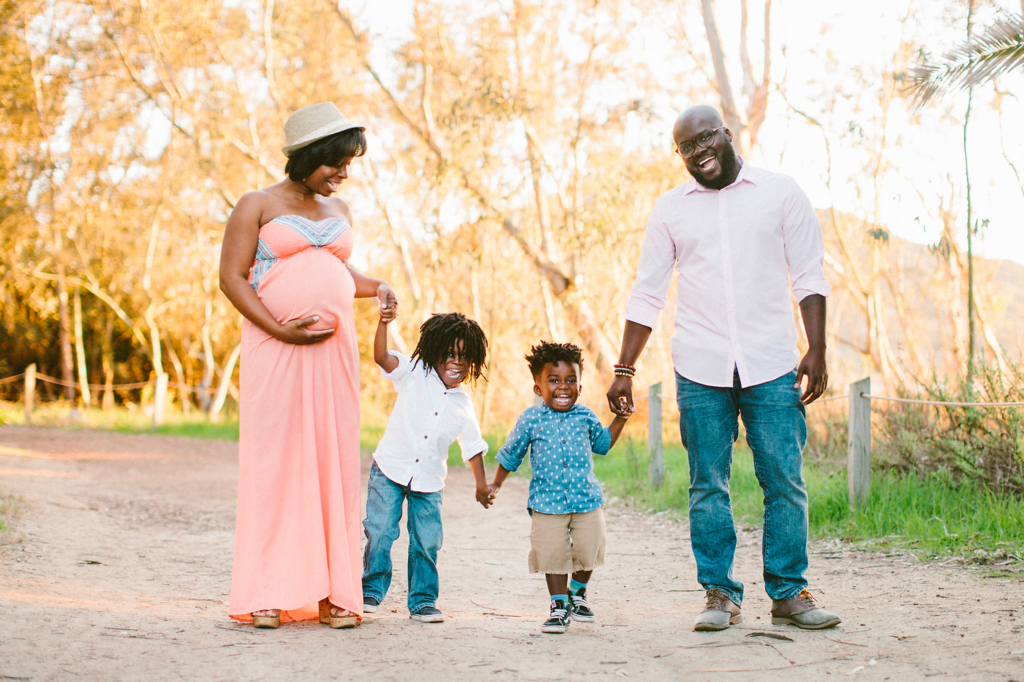 Yvette, Theo, Uriah, and Glen Henry at maternity photoshoot in San Diego, California.